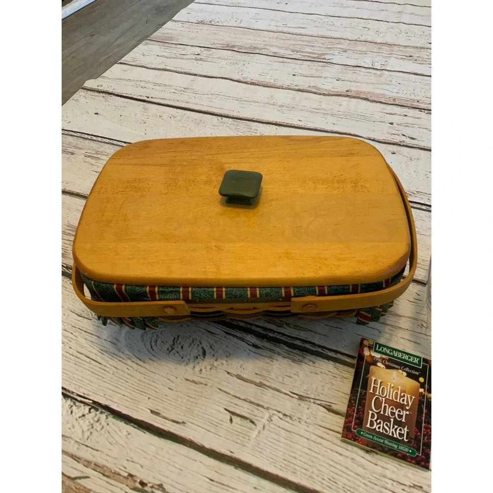 Longaberger 1996 Christmas Collection Holiday Cheer Basket Lid 2 Liner Protector
